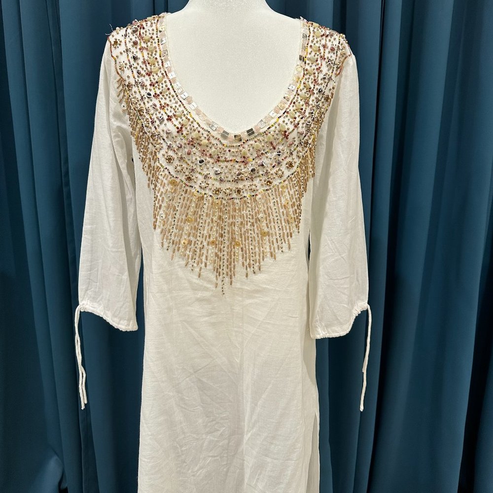 JO NO FUI Beige/off-white Rhinestone Cotton Dress